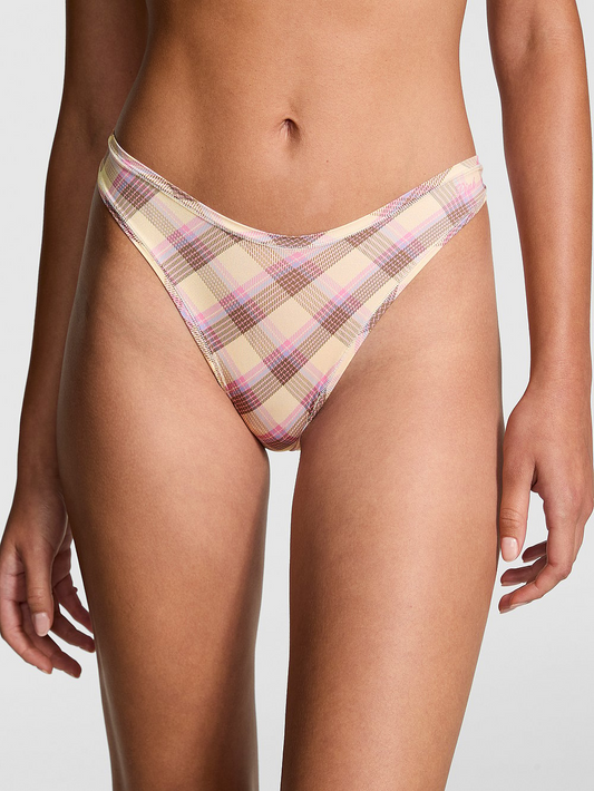 Base Stretch Thong Panty (Cream Plaid Print)