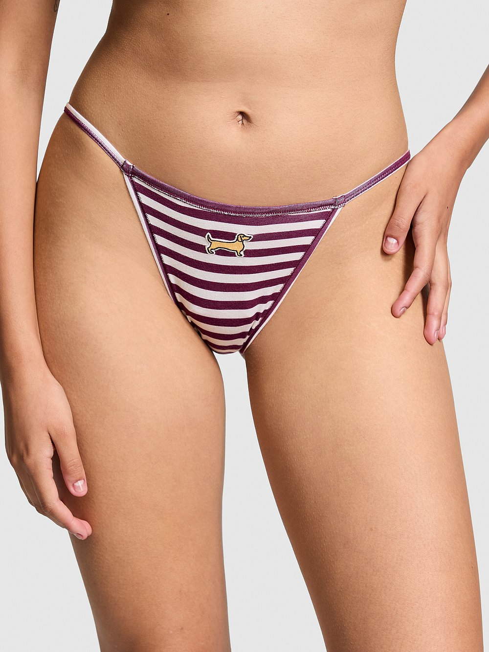 Cotton String Bikini Panty (Wild Rose Stripe Print w Dog Graphic)