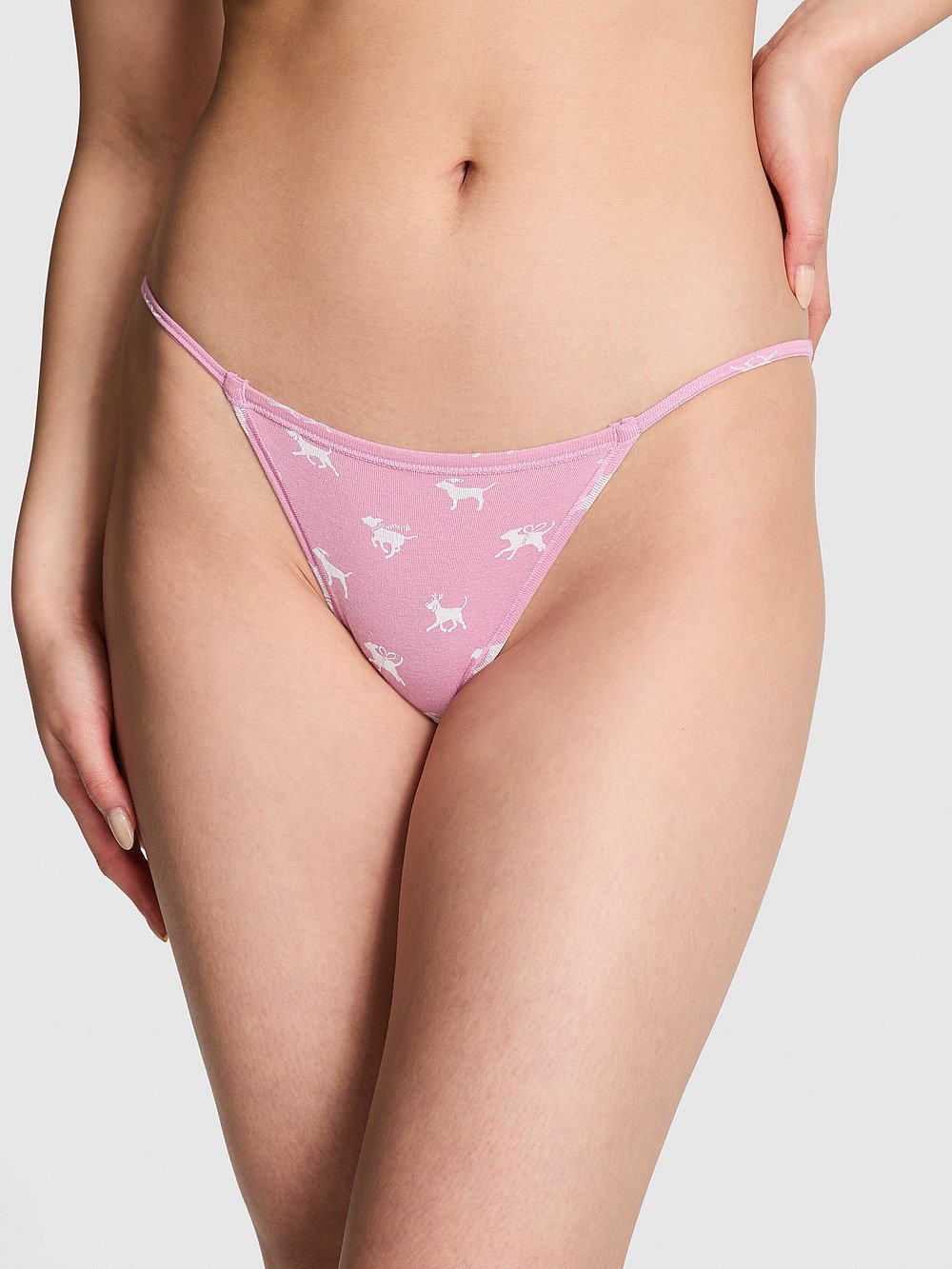 Cotton String Bikini Panty (Moonstone Pink Dog Print)