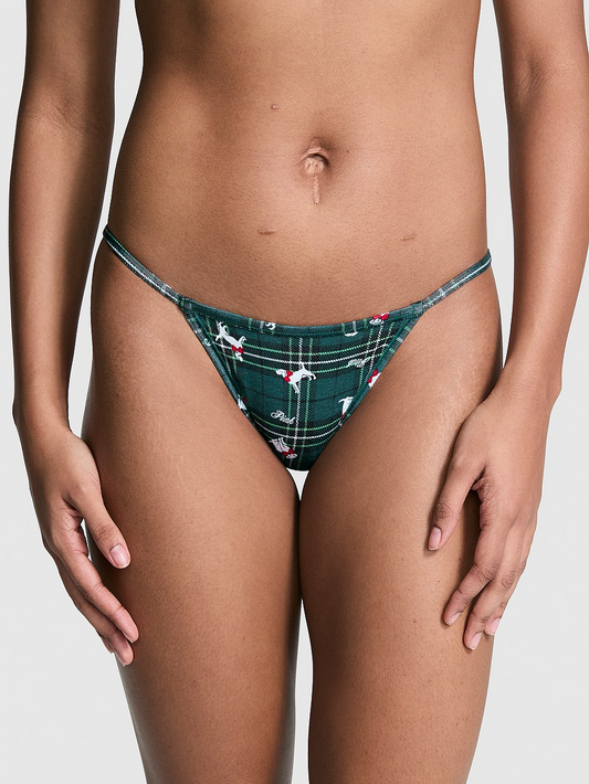 Cotton String Bikini Panty (Deep Forest Plaid Dog Print)