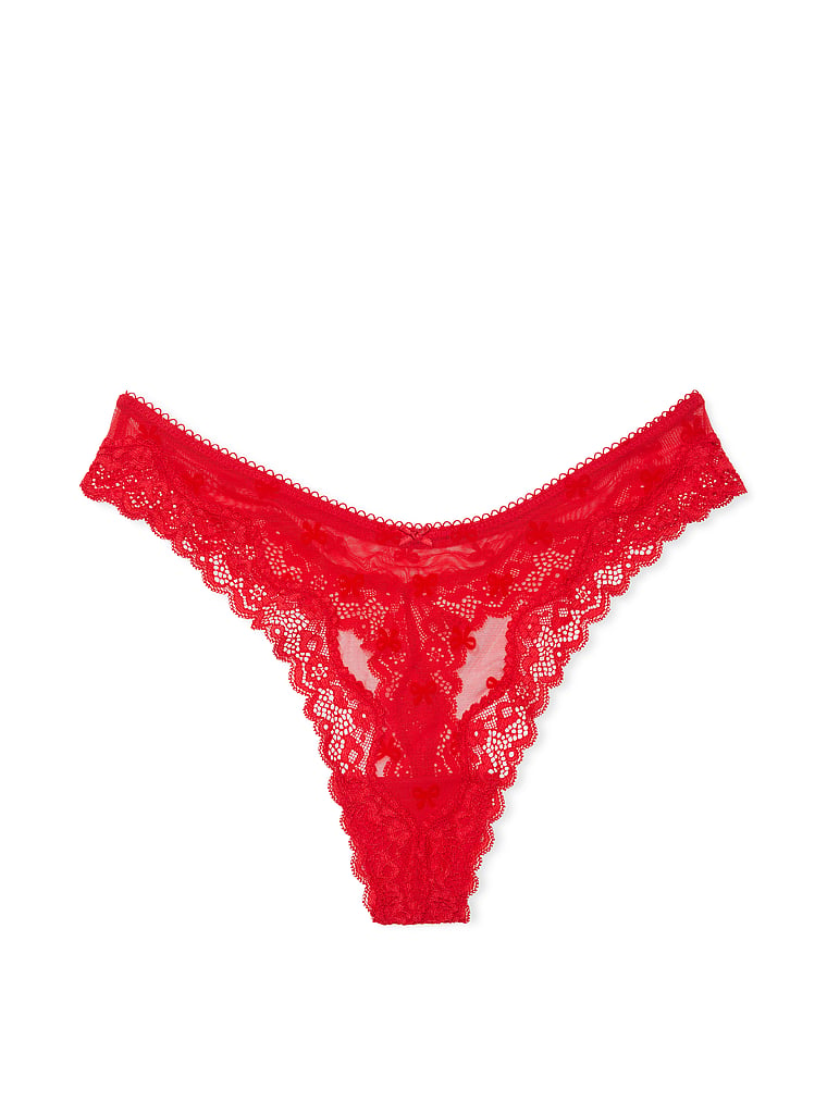 Tease Mesh Lace-Trim High-Leg Thong Panty