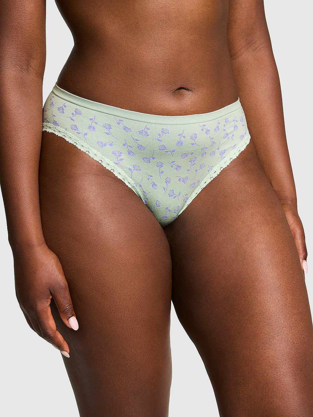 Seamless Bikini Panty (Lace Trim | Green Wildrose Print)