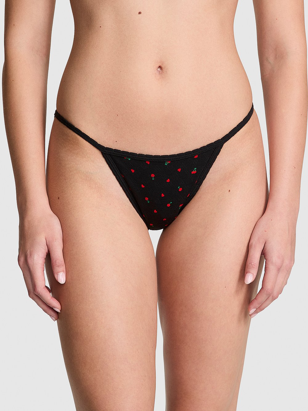 Cotton String Bikini Panty (Black Cherry Heart Print)