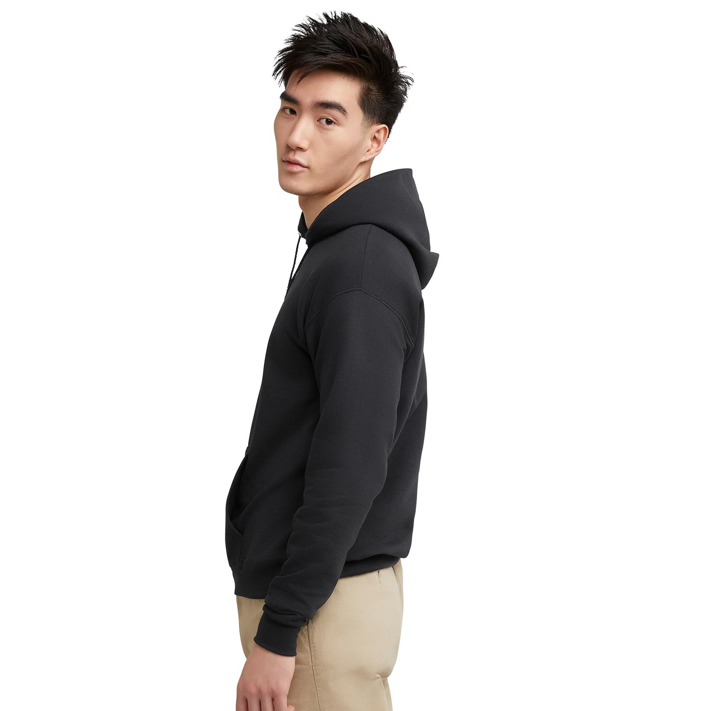 Hanes Men's Pullover EcoSmart Hooded Sweatshirt, Black, Large N0037