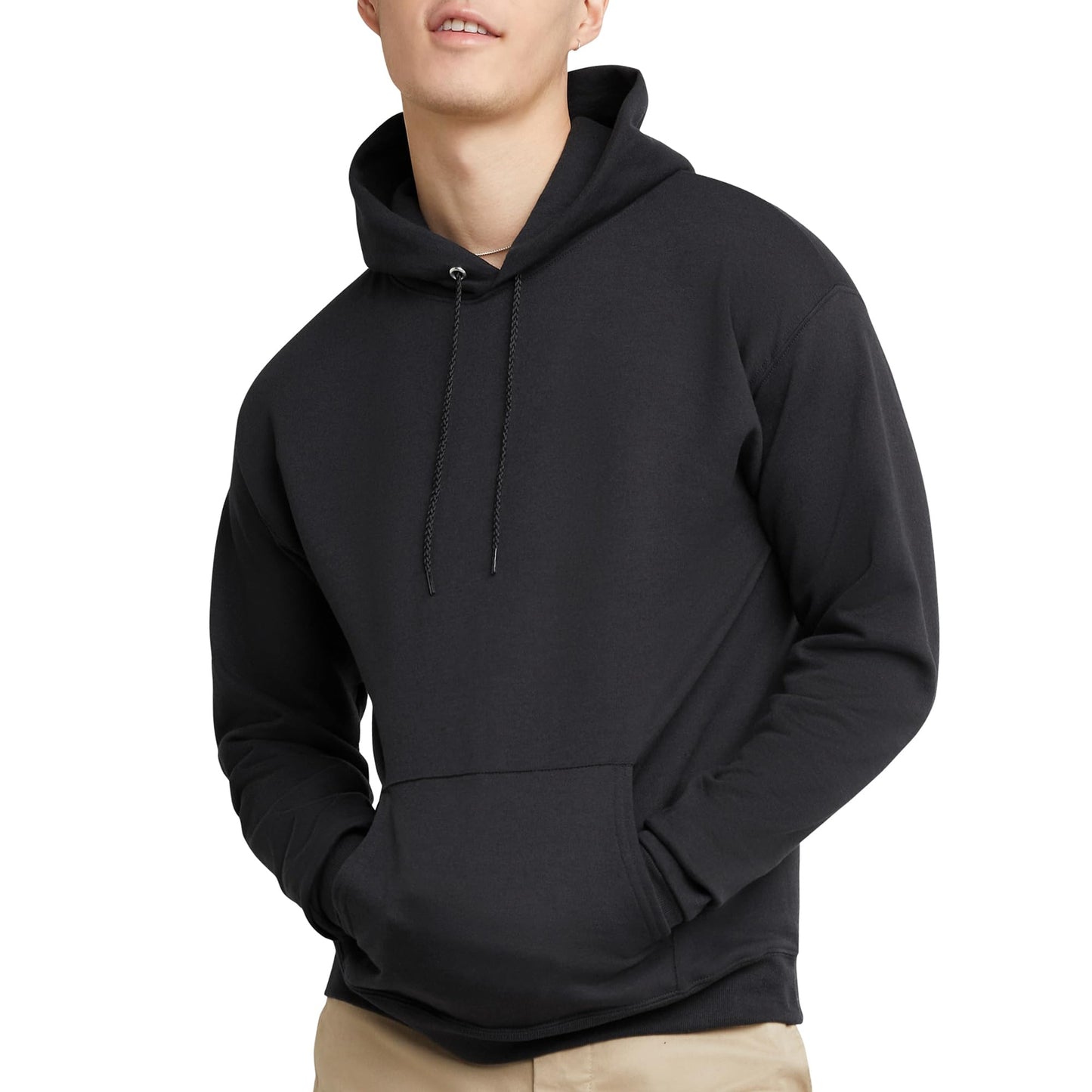 Hanes Men's Pullover EcoSmart Hooded Sweatshirt, Black, Large N0037