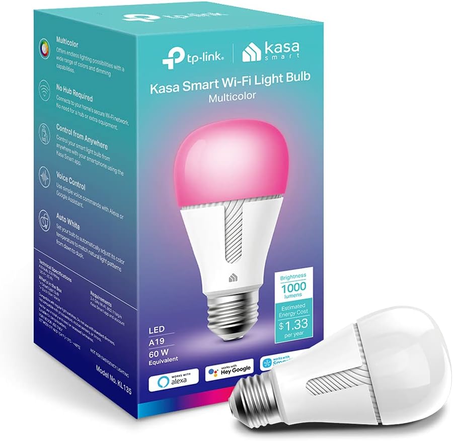 Kasa Smart Light Bulbs, 1000 Lumens High Brightness, 16M Color Changing, Dimmable Smart WiFi Light Bulb, Compatible with Alexa and Google Home, A19, 2.4GHz Wi-Fi only, No Hub Required, KL135(4-Pack)