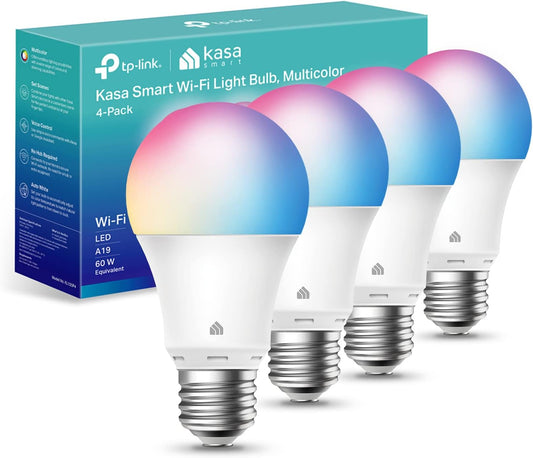 Kasa Smart Light Bulbs, 1000 Lumens High Brightness, 16M Color Changing, Dimmable Smart WiFi Light Bulb, Compatible with Alexa and Google Home, A19, 2.4GHz Wi-Fi only, No Hub Required, KL135(4-Pack)