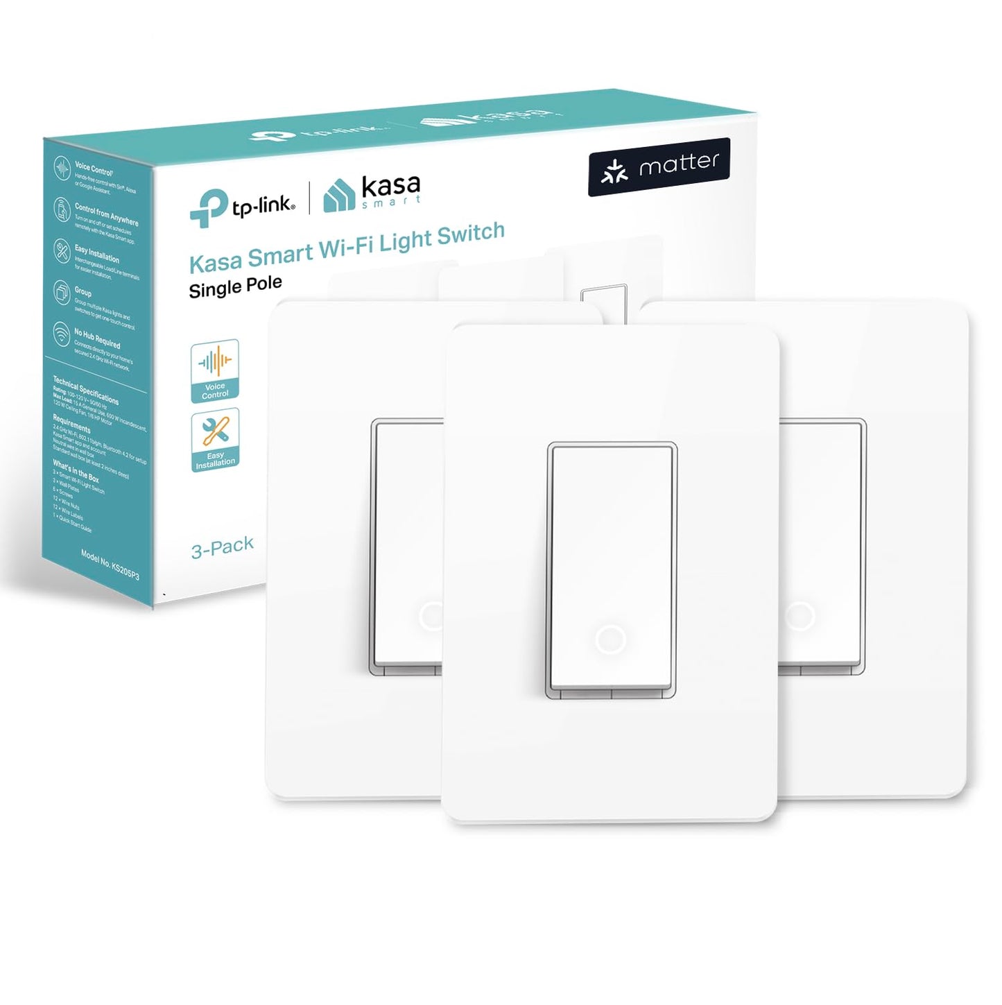 Kasa Smart Light Switch HS200P3, Single Pole, Needs Neutral Wire, 2.4GHz Wi-Fi Light Switch Works with Alexa and Google Home, UL Certified, No Hub Required, 3 Count -Pack of 1 , White