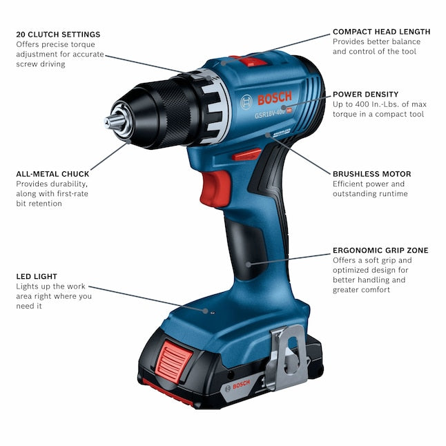 Bosch 18-volt 1/2-in Keyless Brushless Cordless Drill (1-Battery, Charger and Soft Bag included)