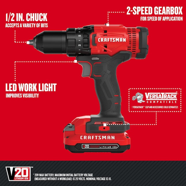 CRAFTSMAN V20 20-volt Max 1/2-in Keyless Cordless Drill (1-Battery Included, Charger Included)