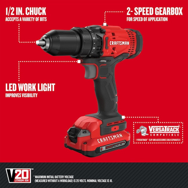 Kit combinado de 2 herramientas eléctricas CRAFTSMAN V20 de 20 voltios máx. con estuche blando (2 baterías incluidas y cargador incluido)