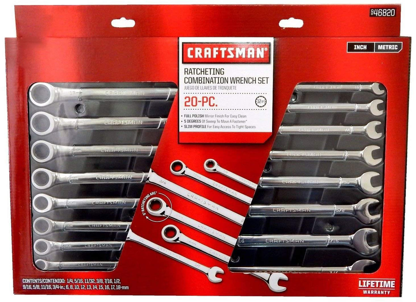 Craftsman - Juego de 20 llaves combinadas de carraca metricas mm y SAE estandar N0030