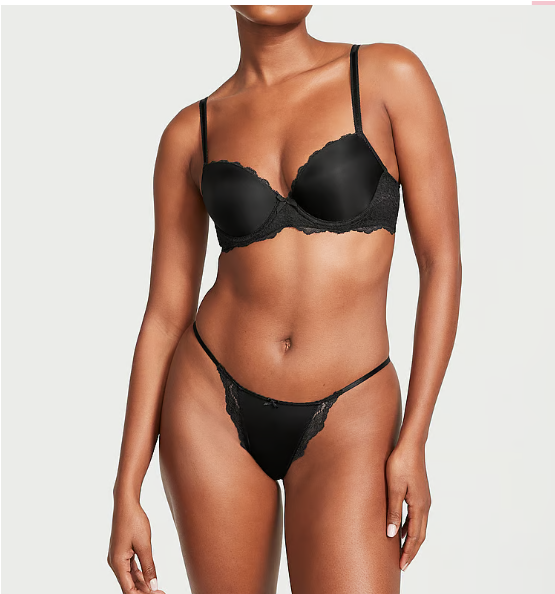 Lace-Trim String Bikini Panty (Black)