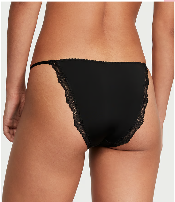 Lace-Trim String Bikini Panty (Black)