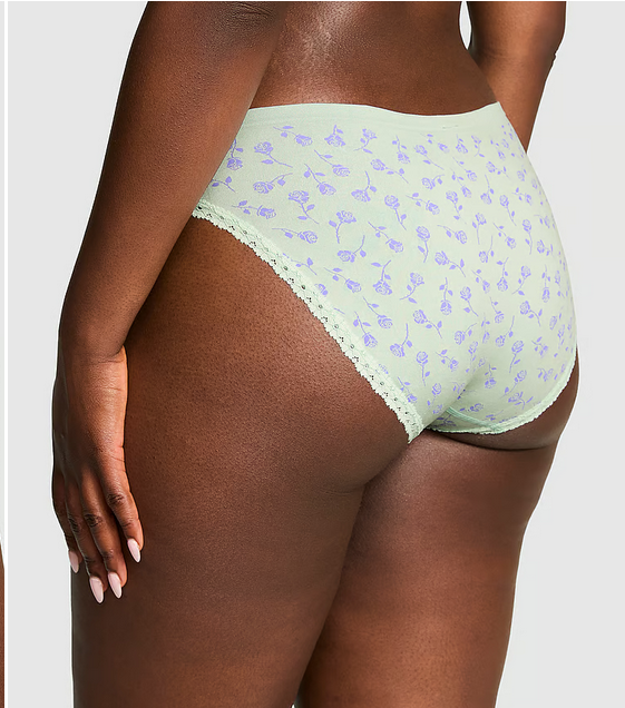 Seamless Bikini Panty (Lace Trim | Green Wildrose Print)