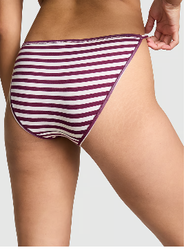 Cotton String Bikini Panty (Wild Rose Stripe Print w Dog Graphic)