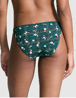 Cotton String Bikini Panty (Deep Forest Plaid Dog Print)