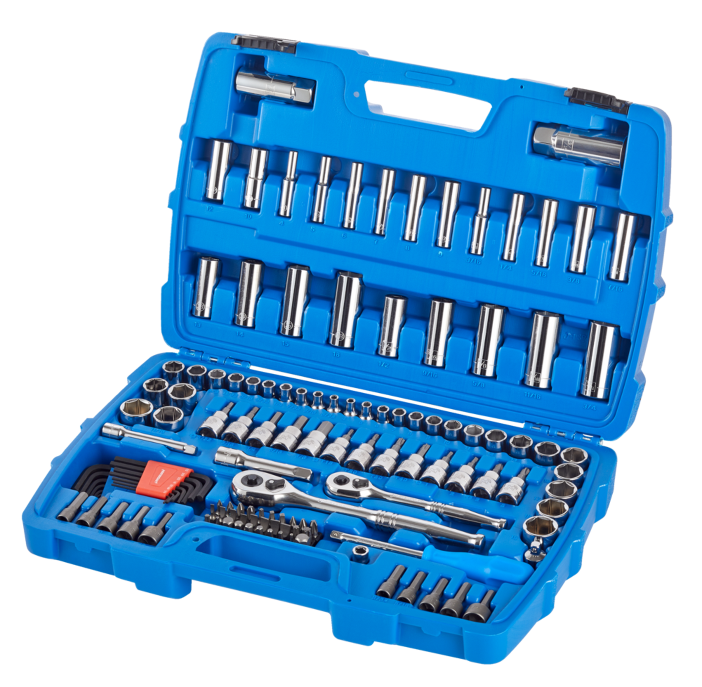 Mastercraft Socket Set, 128-pc, SAE / Metric, CRV, Nickel-Chrome Plating