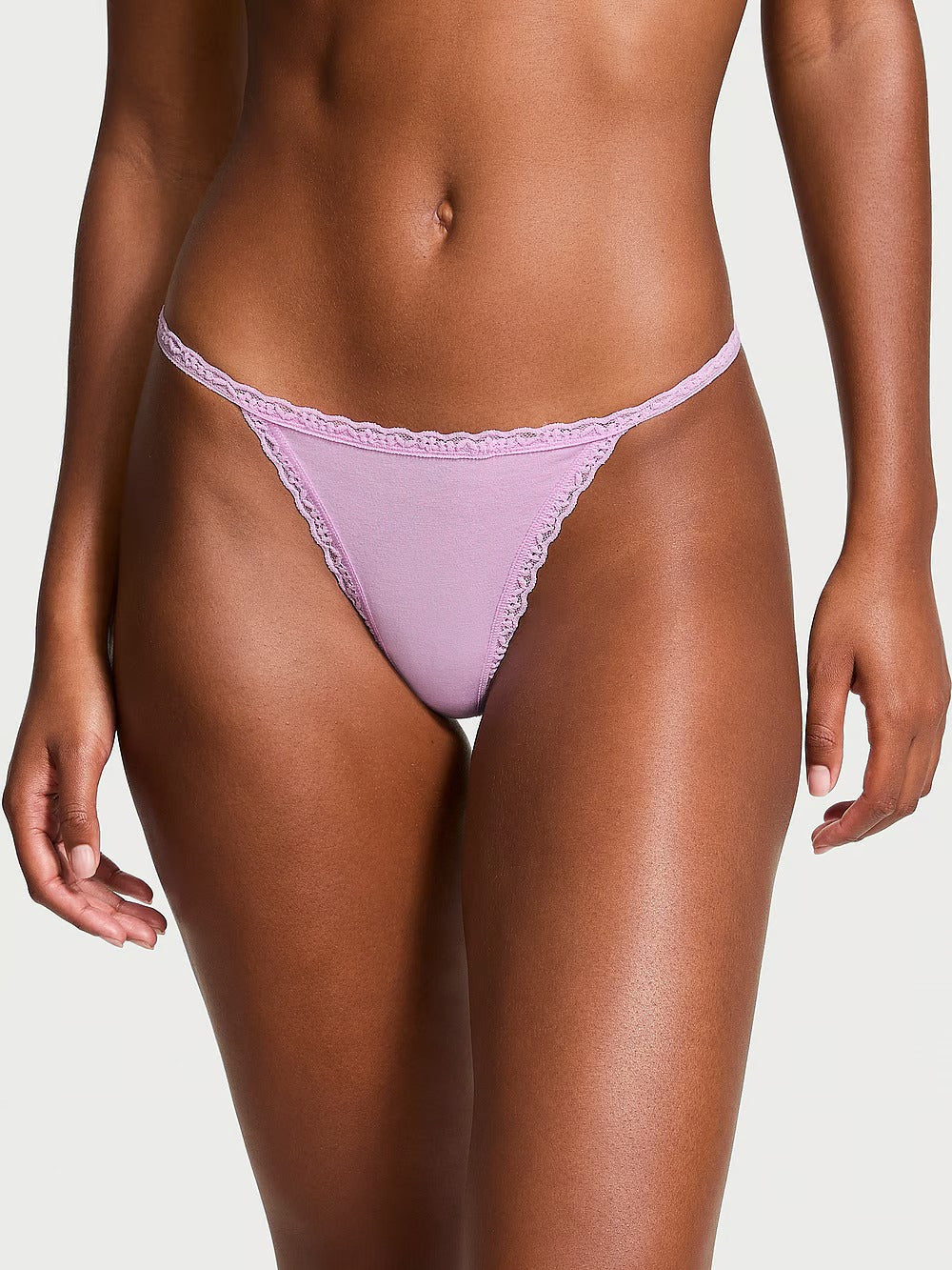 Lace-Trim Cotton V-String Panty (Faded denim Copy)