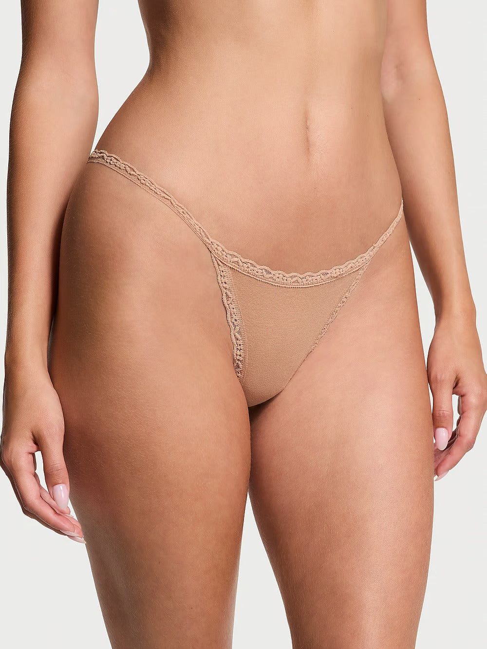 Lace-Trim Cotton V-String Panty (Faded denim Copy)